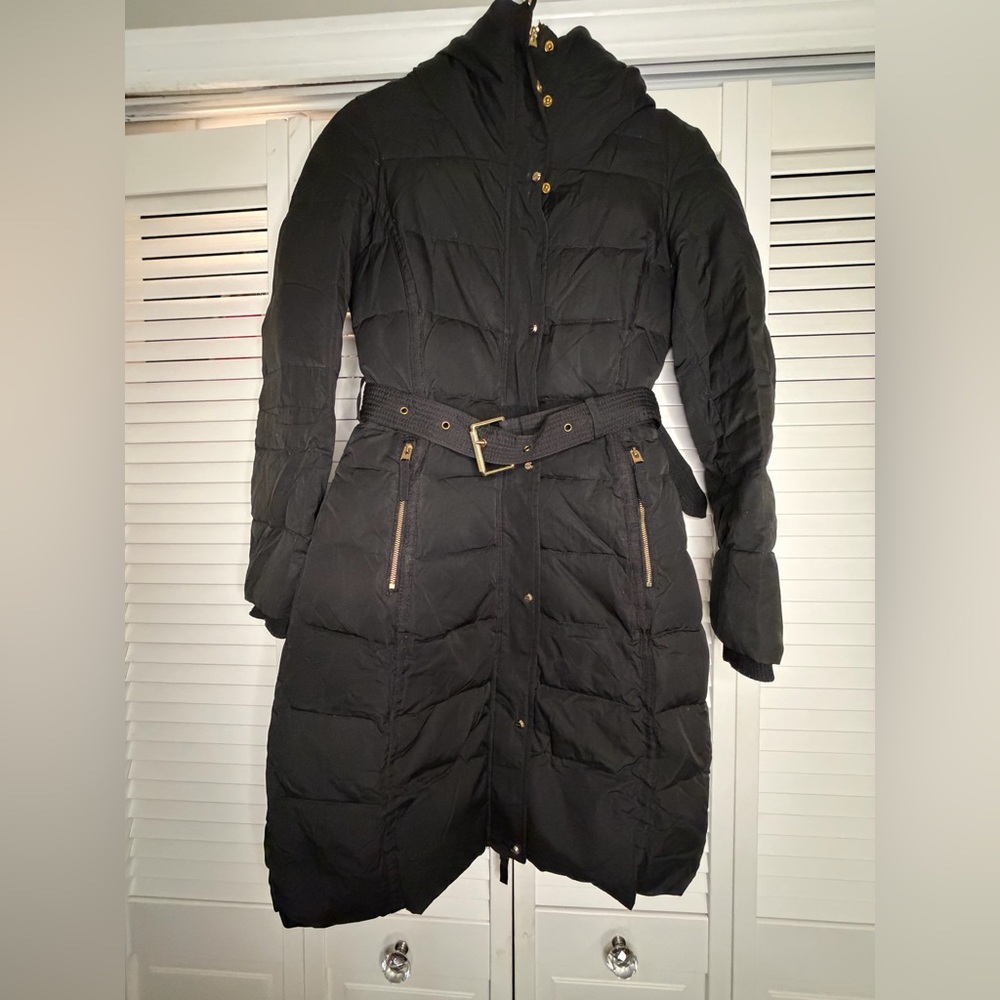 Zara Black Quilted Belted Puffer Coat with Gold Zippers